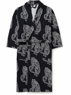 Desmond & Dempsey - Printed Cotton-Terry Hooded Robe - Black