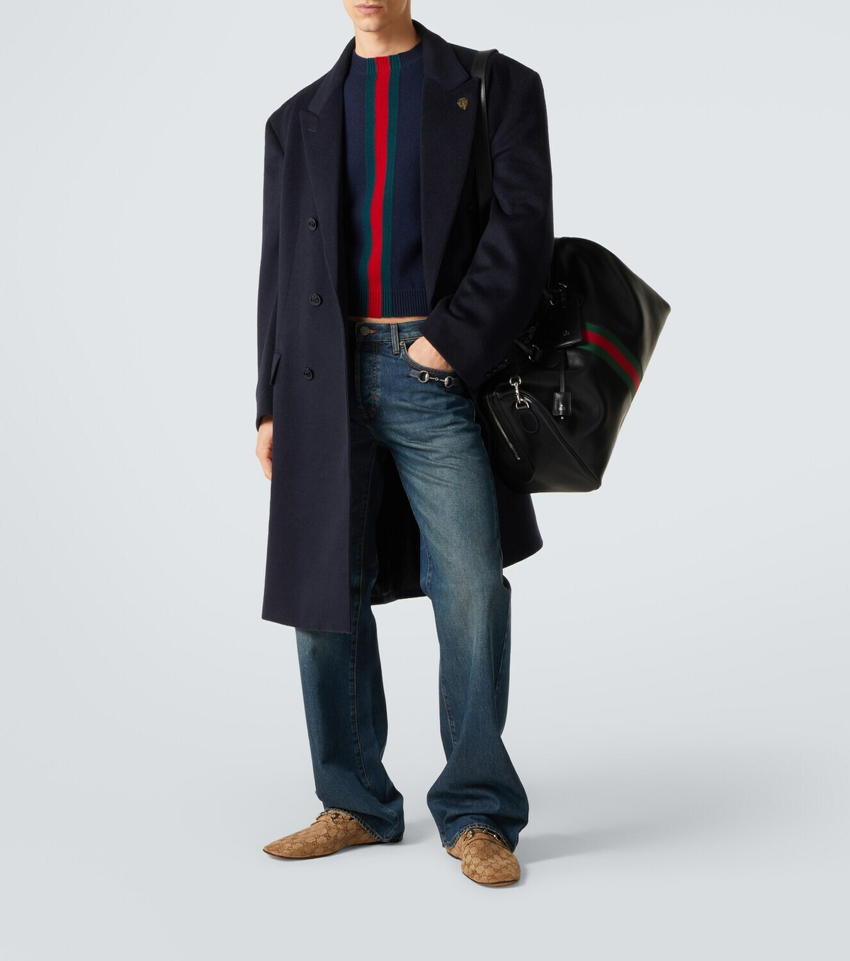 Gucci Web Trademark Medium leather duffel bag