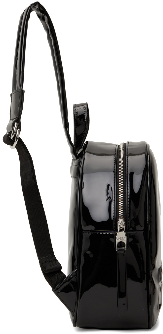 Versace Jeans Patent Leather Backpack - Black/White Versace Jeans Couture Black Patent Logo Backpack Versace main image 2