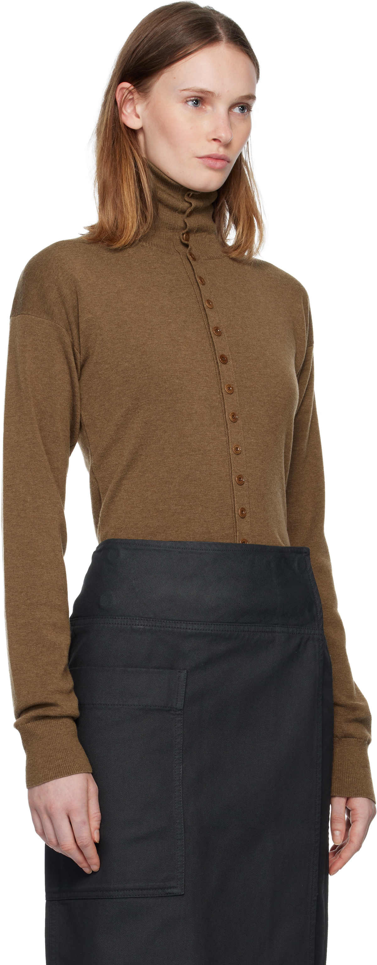 LEMAIRE Brown Buttoned Fitted Cardigan