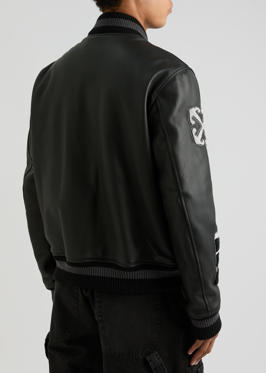 Off-white Logo Leather Varsity Jacket Black Off-White