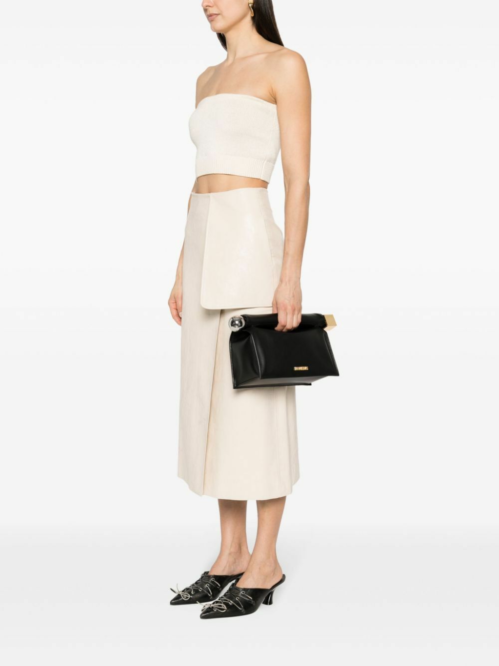 【送料関税込】JACQUEMUS ラウンド クラッチバッグ ブラック Jacquemus Black La Pochette Rond Carré Leather Clutch Bag