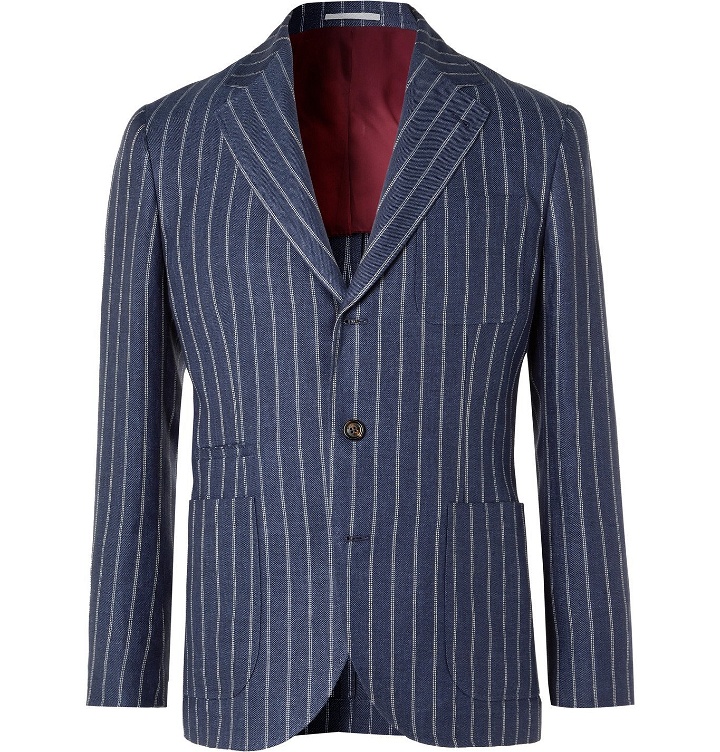 Photo: Brunello Cucinelli - Slim-Fit Unstructured Striped Linen Blazer - Blue