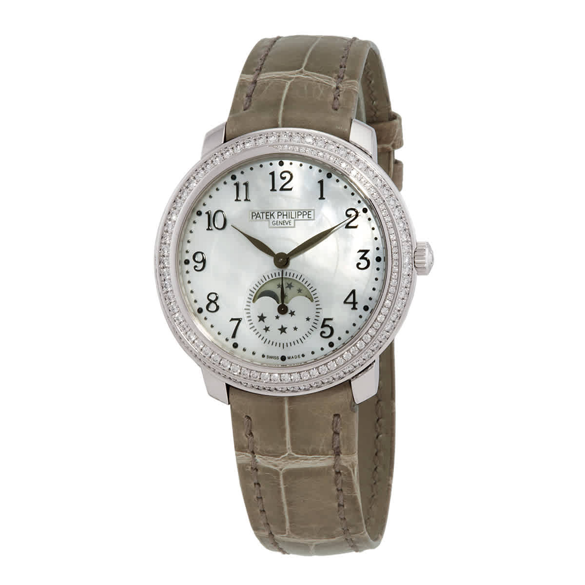 Patek Philippe Complications Hand Wind White Mother of Pearl Dial Ladies Watch 4968G-010