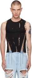 Dion Lee Black Picot Lace Tank Top