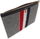 Thom Browne Grey Wool Stripe Medium Zippered Document Holder