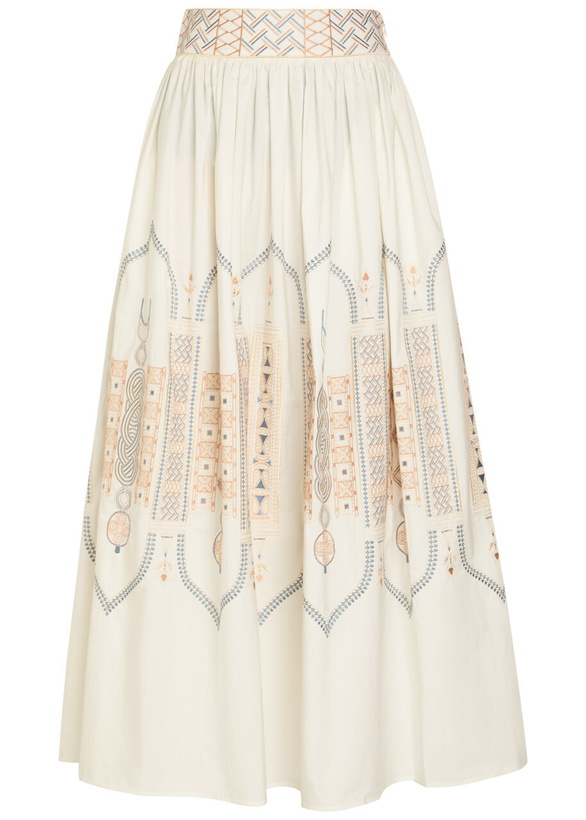 Photo: Emporio Sirenuse Ombretta Embroidered Cotton-blend Midi Skirt White