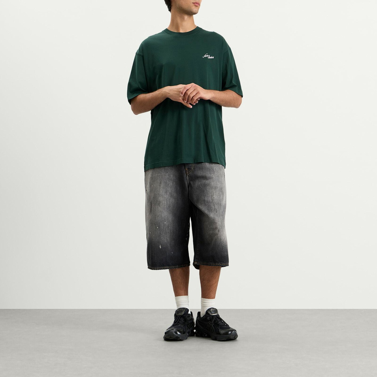 Acne Studios Men's Exford Small Venice Logo T-Shirt in Dark Green