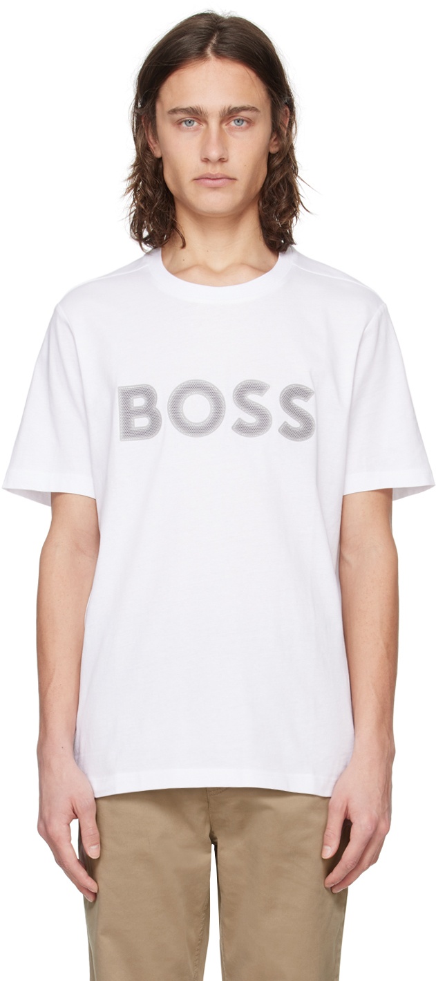 Photo: BOSS White Mesh Print T-Shirt