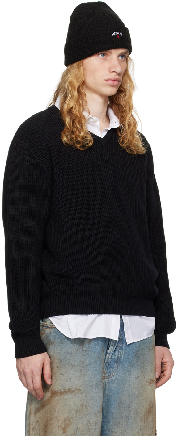Noah Black V-Neck Shaker Stitch Sweater Noah NYC Noah Black V-Neck Shaker Stitch Sweater Noah NYC