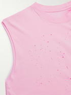 Satisfy - Distressed Logo-Print MothTech™ Cotton-Jersey Tank Top - Pink