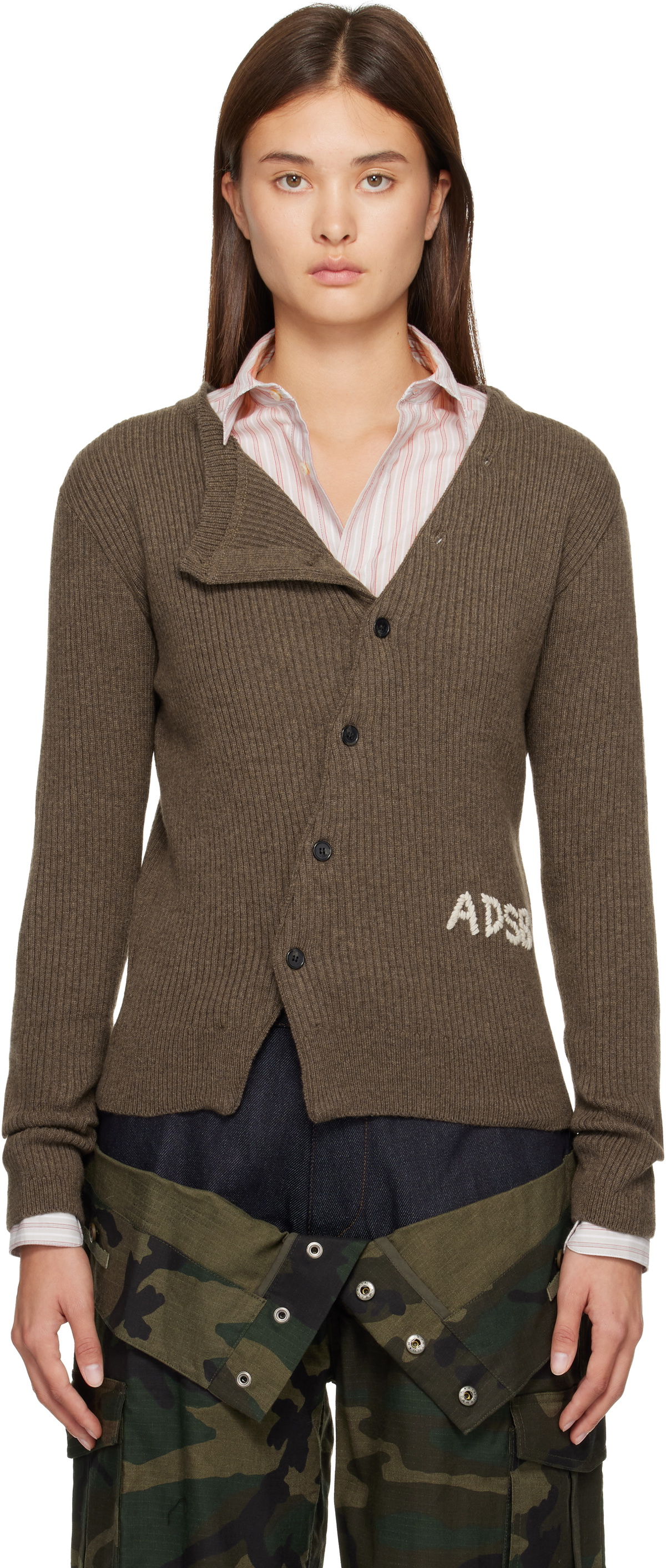 Andersson Bell Brown Hand Stitched Basic Cardigan