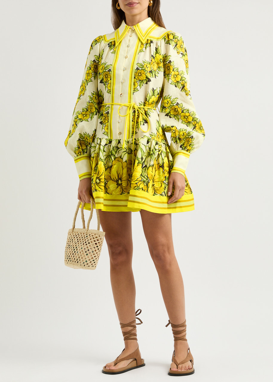 Alemais Gisela Printed Linen Mini Shirt Dress Yellow ALMAIS Alemais Gisela Printed Linen Mini Shirt Dress Yellow ALMAIS