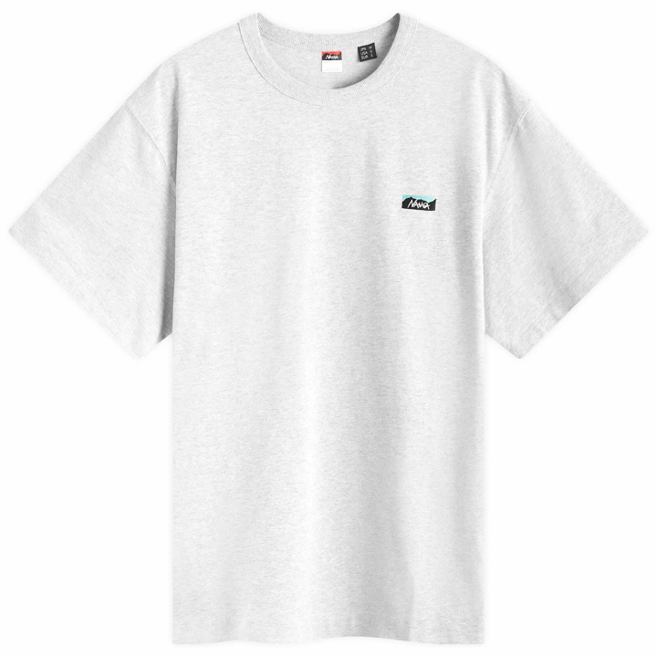 Photo: Nanga Men's Eco Hybrid Box Logo Embroidered T-Shirt in Light Grey