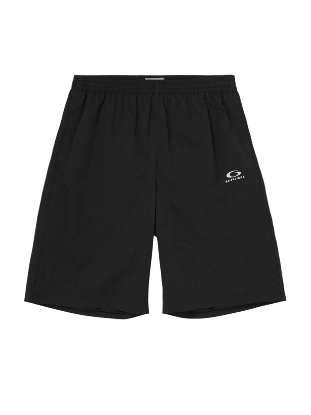 Photo: Balenciaga - Wide-Leg Logo-Embroidered Shell Shorts - Black