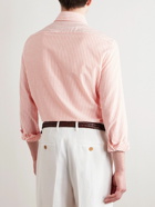 Brunello Cucinelli - Cutaway-Collar Striped Cotton and Linen-Blend Shirt - Orange