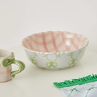Damson Madder Women's Gingham Salad Bowl in Pink Gingham/Green Bow 