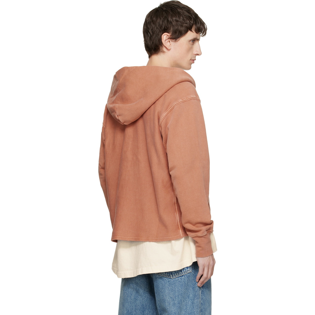 Les Tien Orange Heavyweight Raw Cropped Hoodie