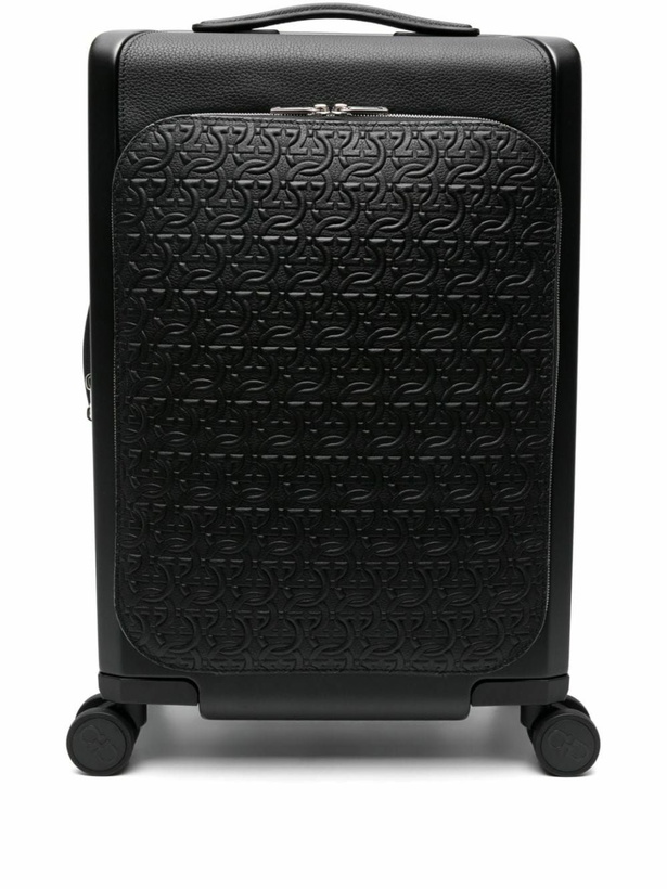 Photo: Ferragamo Black Gancini Embossed Leather Suitcase