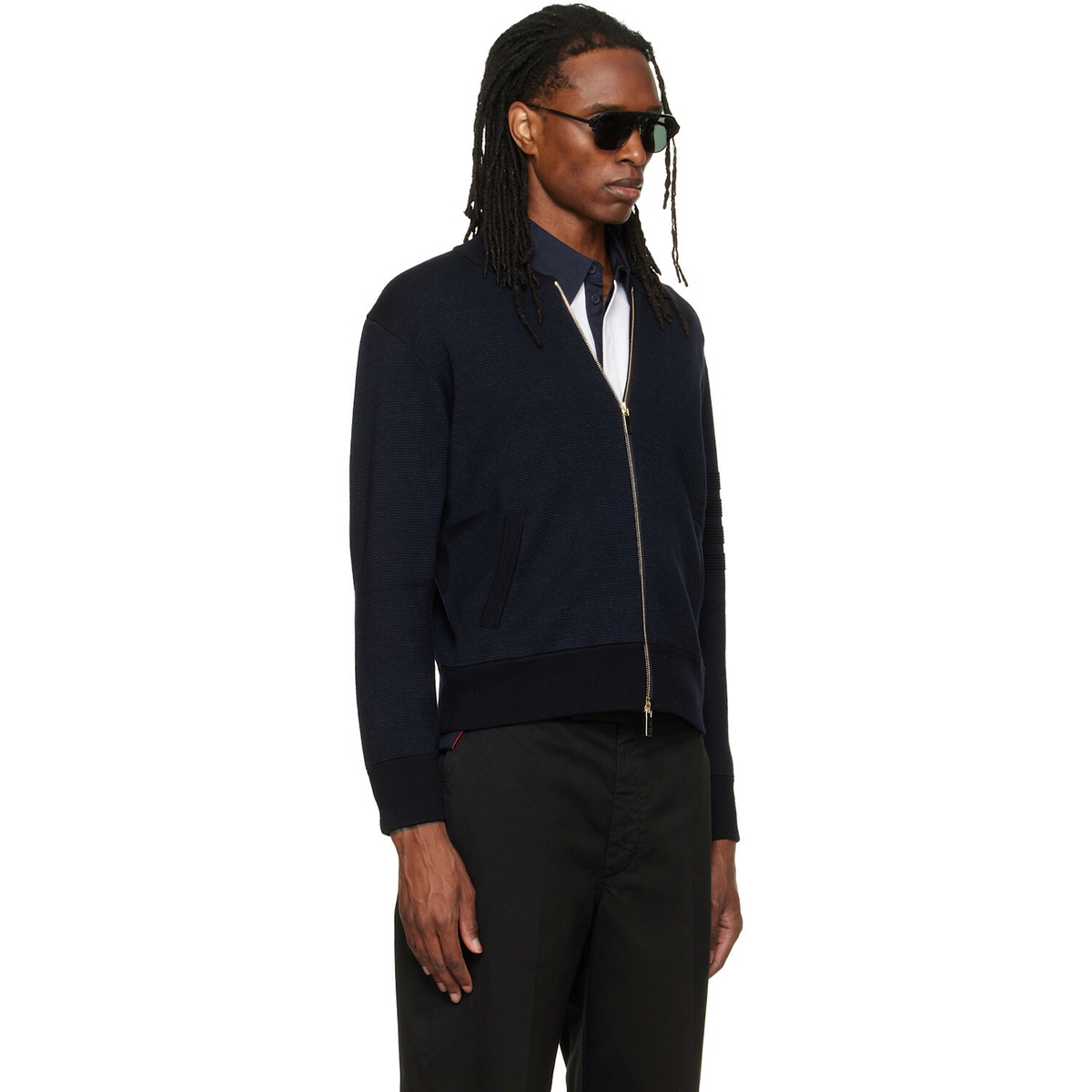 Thom Browne Navy Ottoman Milano Stitch 4-Bar Bomber Jacket