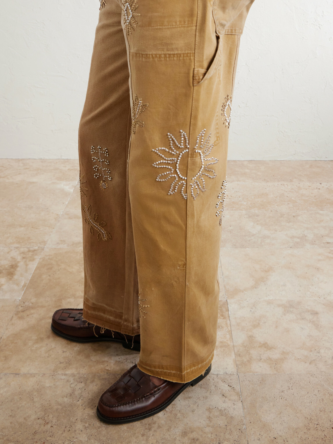 Kartik Research - Zardozi Straight-Leg Embellished Paneled Cotton-Canvas Trousers - Neutrals
