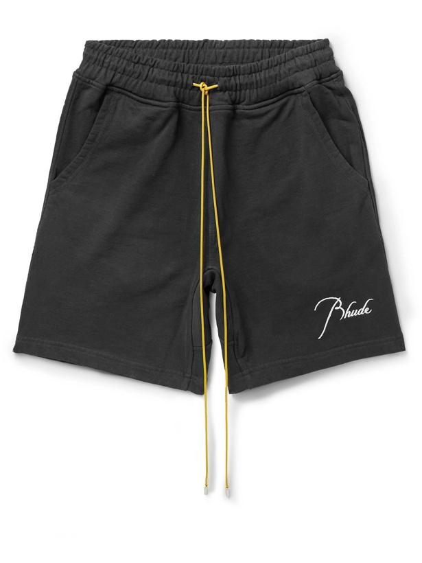 Photo: Rhude - Logo-Embroidered Cotton-Jersey Drawstring Shorts - Black