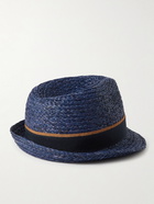 PAUL SMITH - Webbing-Trimmed Straw Trilby Hat - Blue