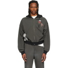 We11done Gray Washed Doodle Teddy Zip-Up Hoodie