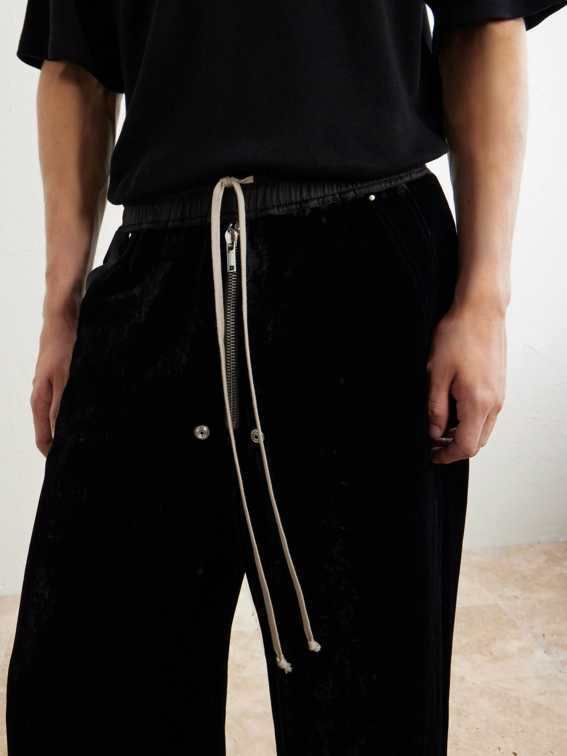 Rick Owens - Bela Wide-Leg Drawstring Velour Trousers - Black