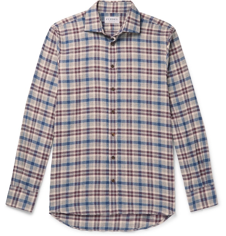 Photo: Purdey - Checked Cotton and Wool-Blend Flannel Shirt - Neutrals