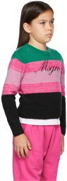 MSGM Kids Kids Pink & Green Striped Logo Sweater