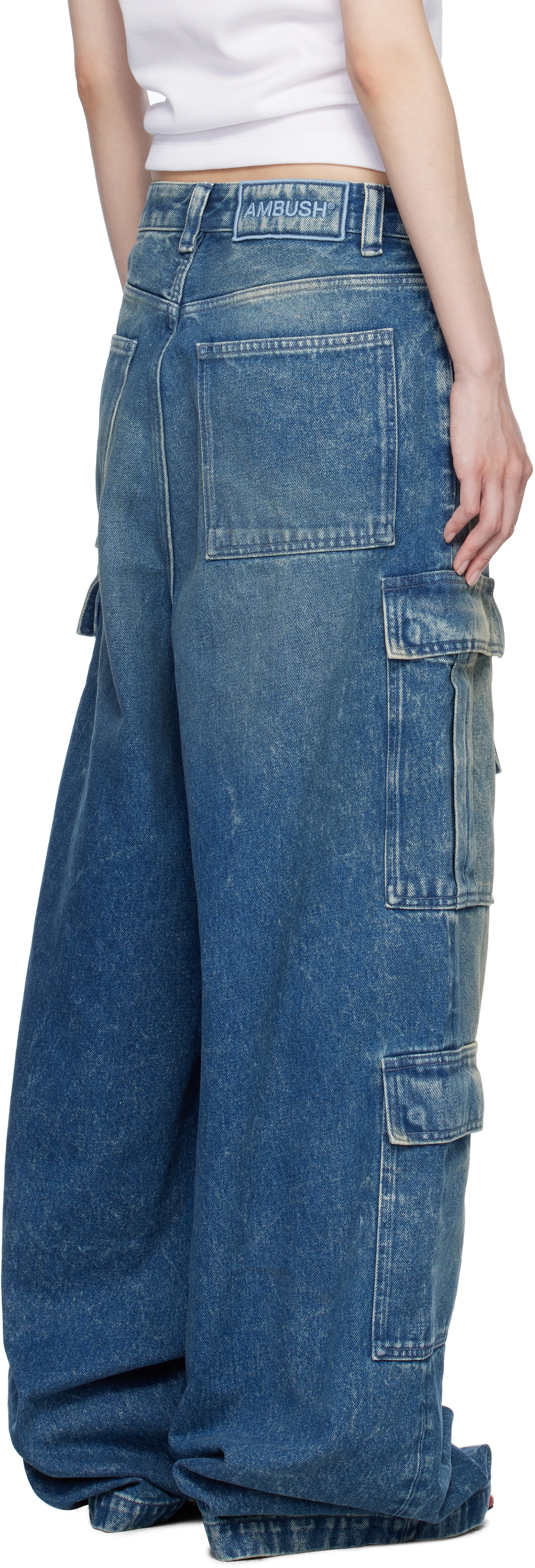 AMBUSH Blue Vintage Wash Denim Cargo Pants