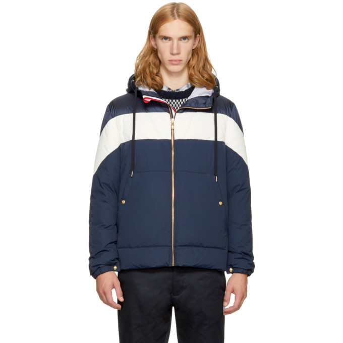 Moncler Gamme Bleu Navy Down Band Hooded Jacket Moncler Gamme Bleu