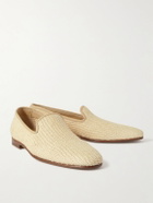 Manolo Blahnik - Mario Leather-Trimmed Raffia Loafers - Neutrals