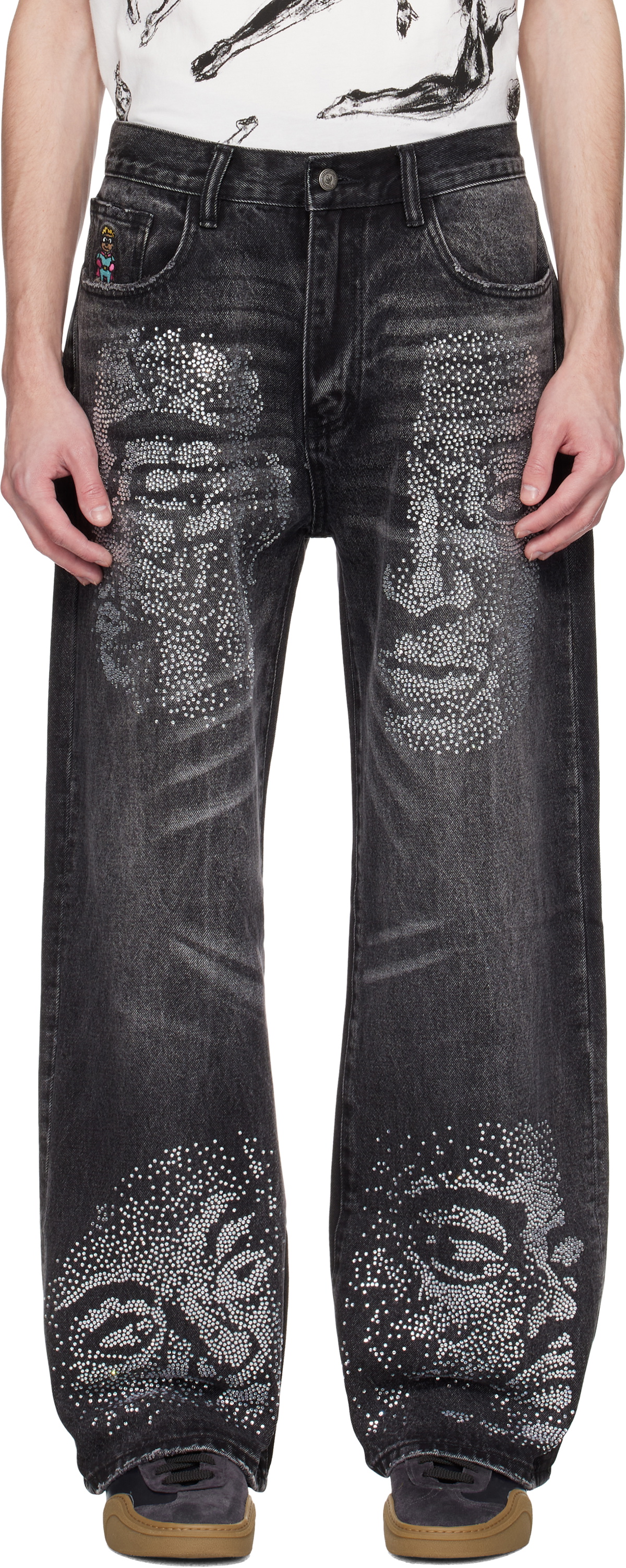 KidSuper Black Rhinestone Face Jeans