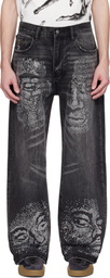 KidSuper Black Rhinestone Face Jeans
