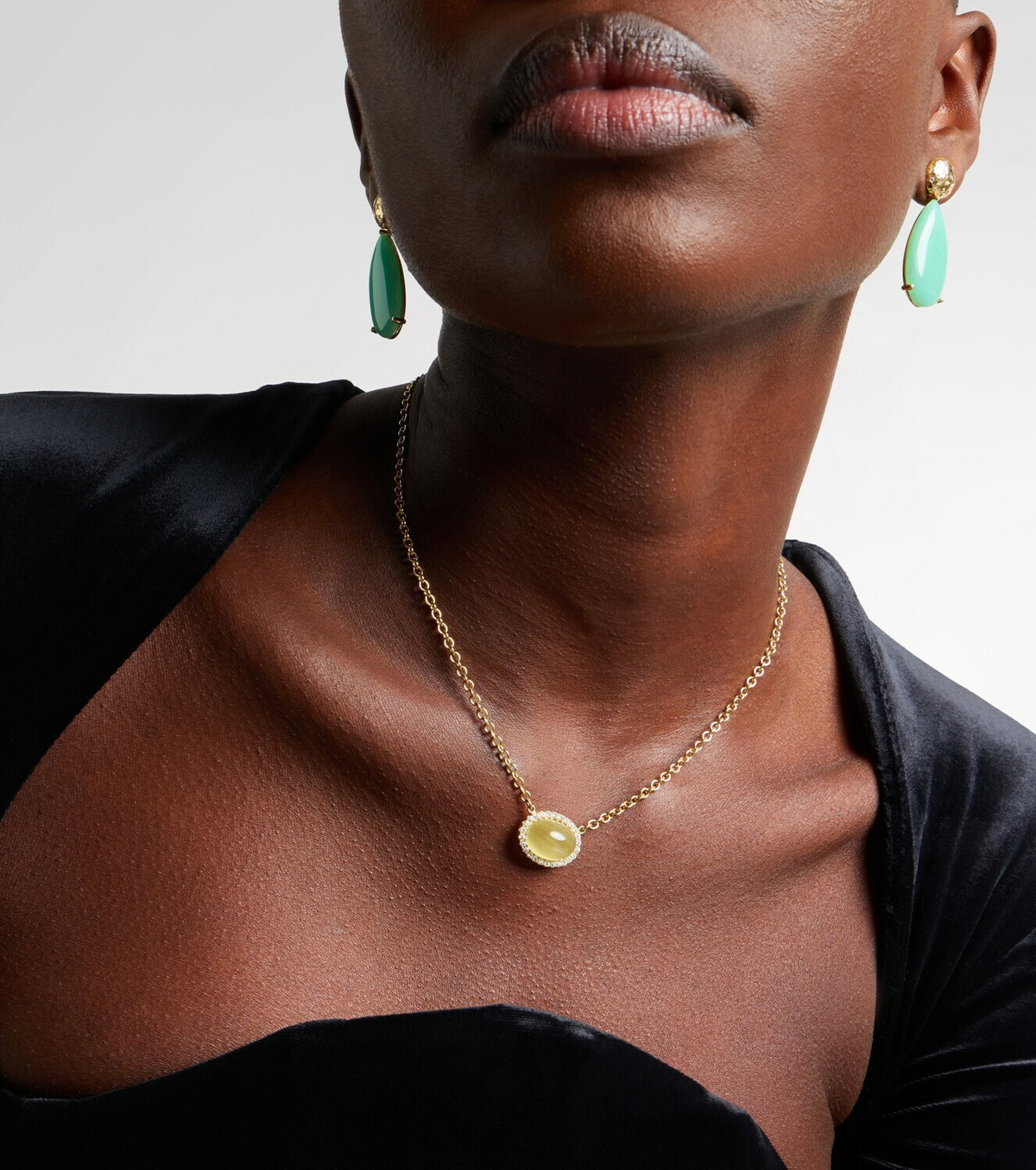 Octavia Elizabeth Bermuda Grass 18kt gold chain necklace with beryl and diamonds