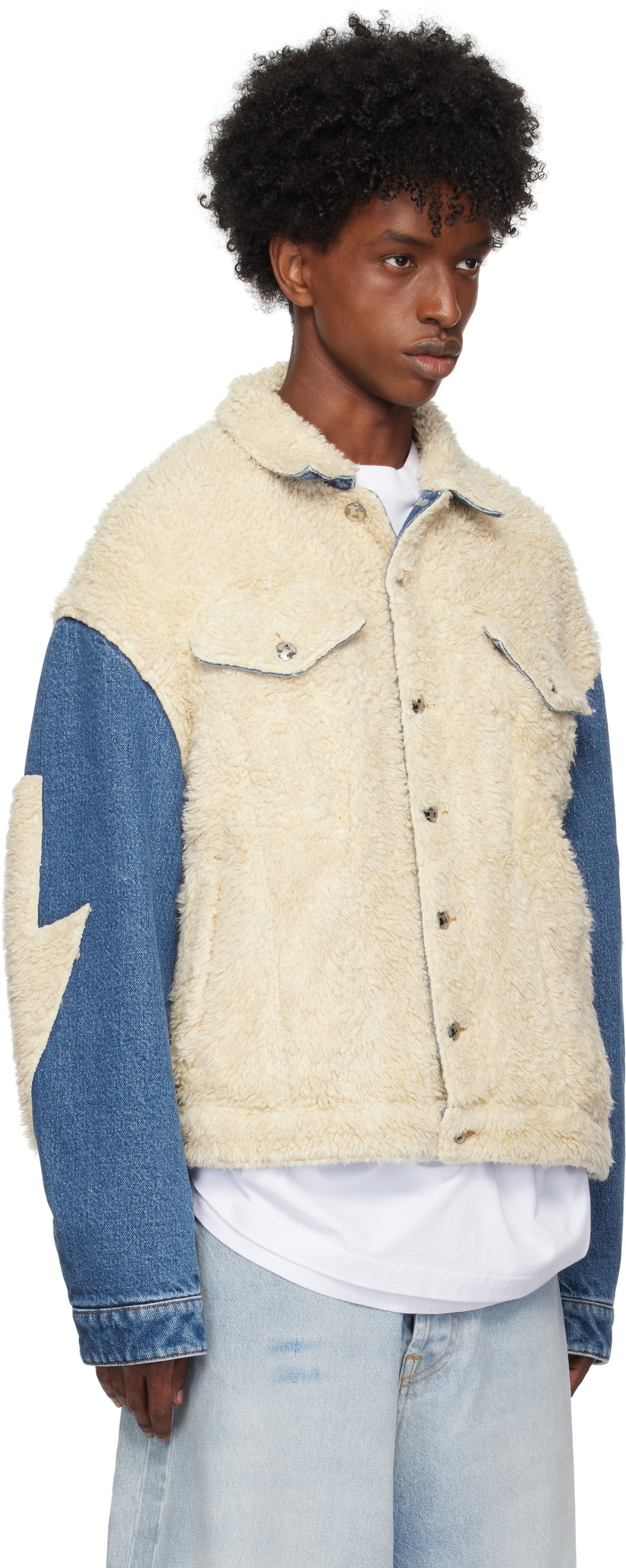Members of the Rage Off-White & Blue Lightning Sherpa Denim Jacket