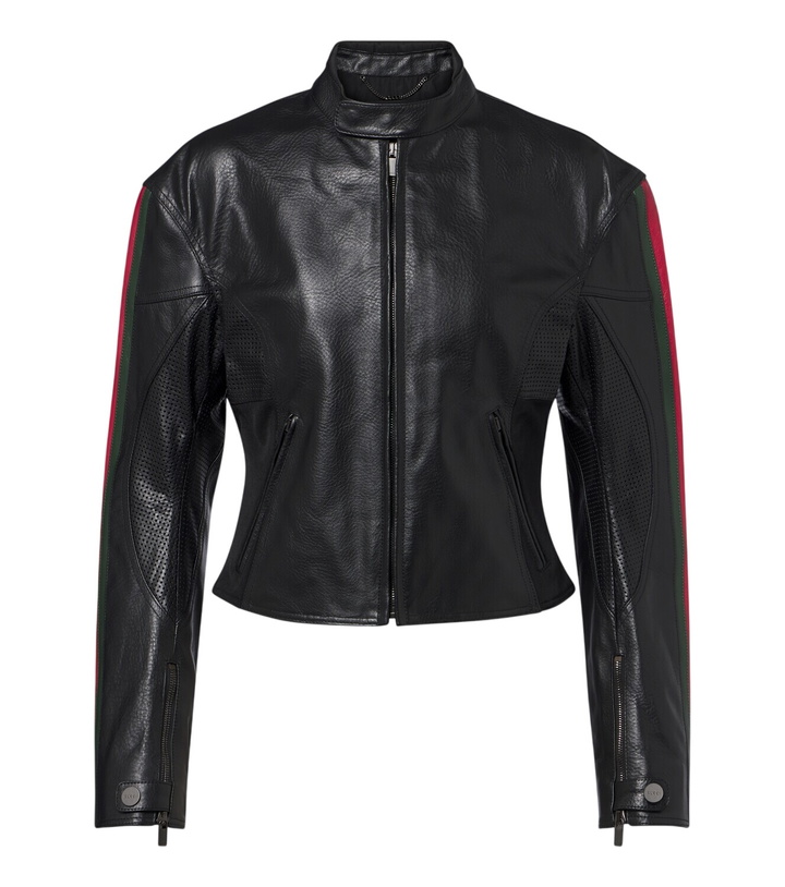 Photo: Gucci Web Stripe leather biker jacket