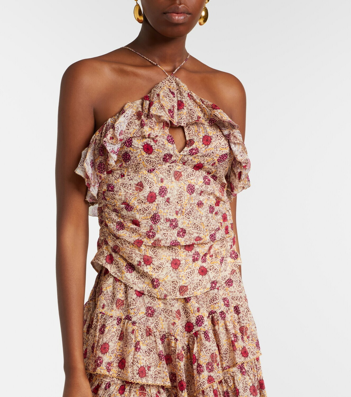 Marant Etoile Dijimia printed ruffled cotton top
