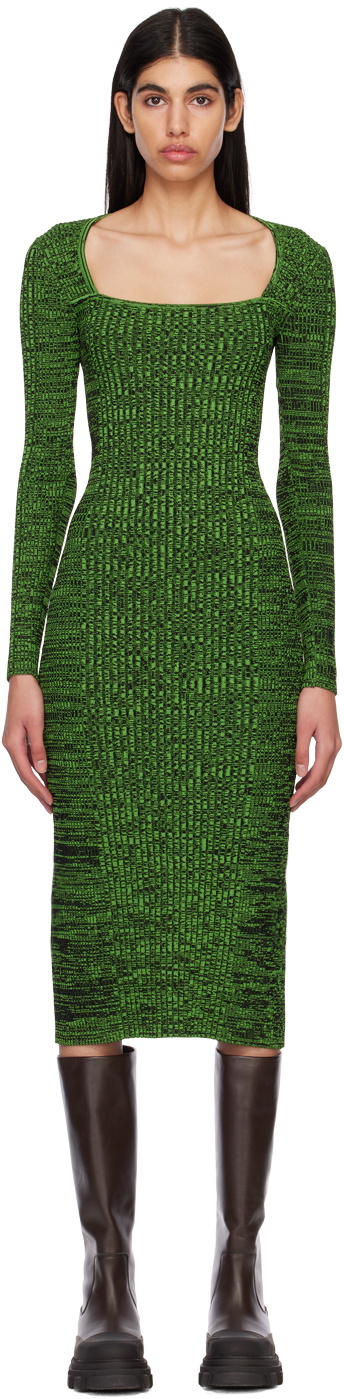 slim fit dress slacks GANNI Broderie Anglaise Puff Sleeve Midi Dress Green Smocked Poplin Si –  Celebrity Owned main image 1