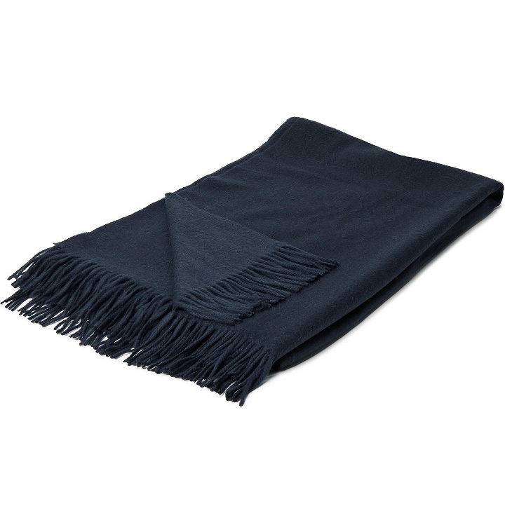 Photo: Johnstons of Elgin - Fringed Cashmere Bed Throw - Blue