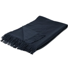Johnstons of Elgin - Fringed Cashmere Bed Throw - Blue