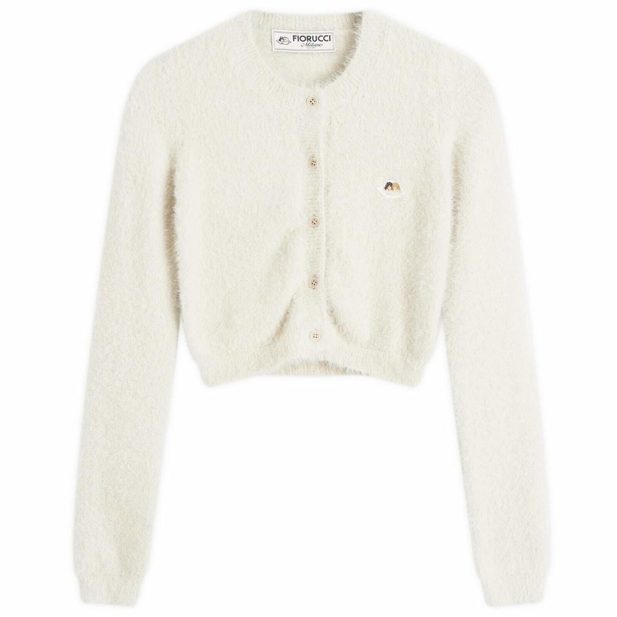 Fiorucci Women's Cropped Furry Knit Cardigan in Off White