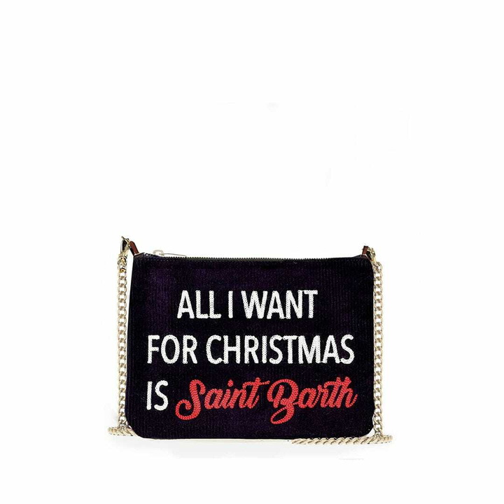 Photo: MC2 Saint Barth Parisienne Velvet Cross-body Pouch Bag With All I Want For Christmas Is Saint Barth Embroidery