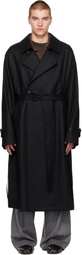 ssstein Black Wool Melton Oversized Double Breasted Coat