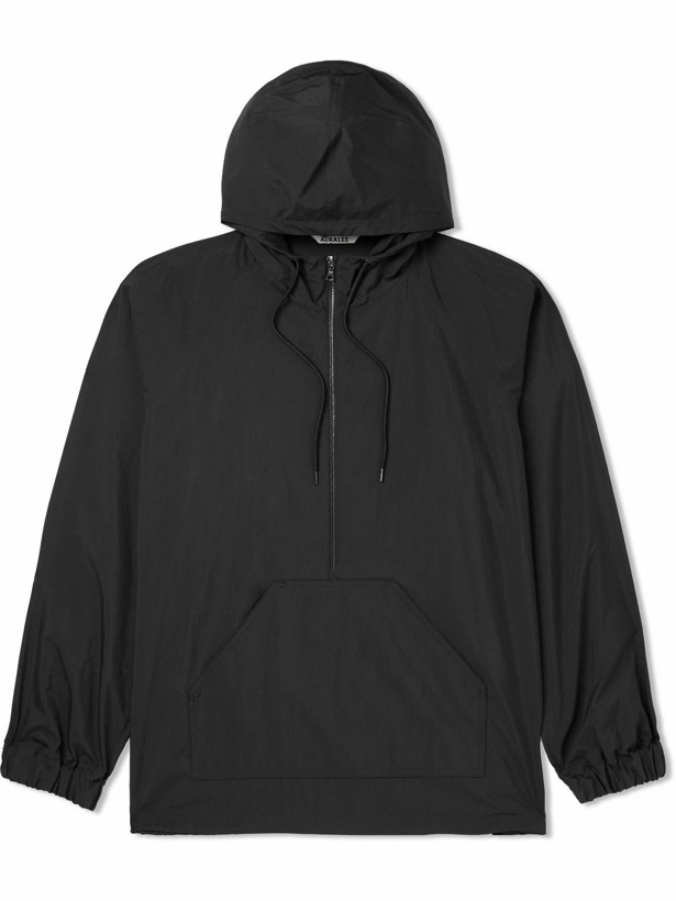 Photo: Auralee - Washed Cotton-Blend Shell Half-Zip Hooded Jacket - Black