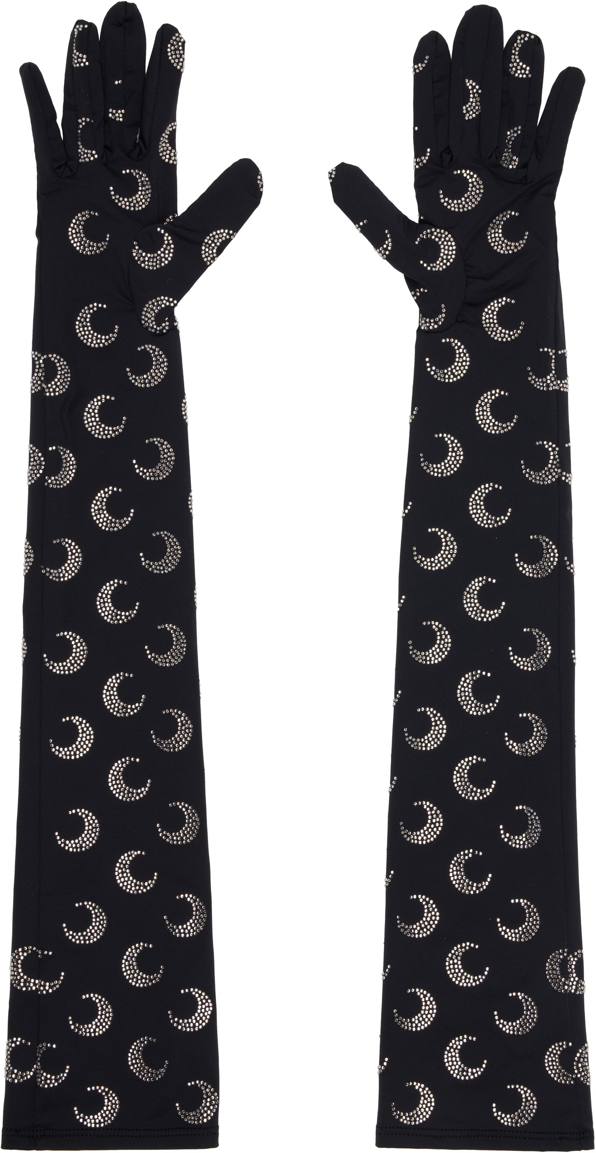 Marine Serre Black Moon Rhinestoned Jersey Long Gloves