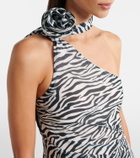 Bananhot Louise zebra-print one-shoulder maxi dress