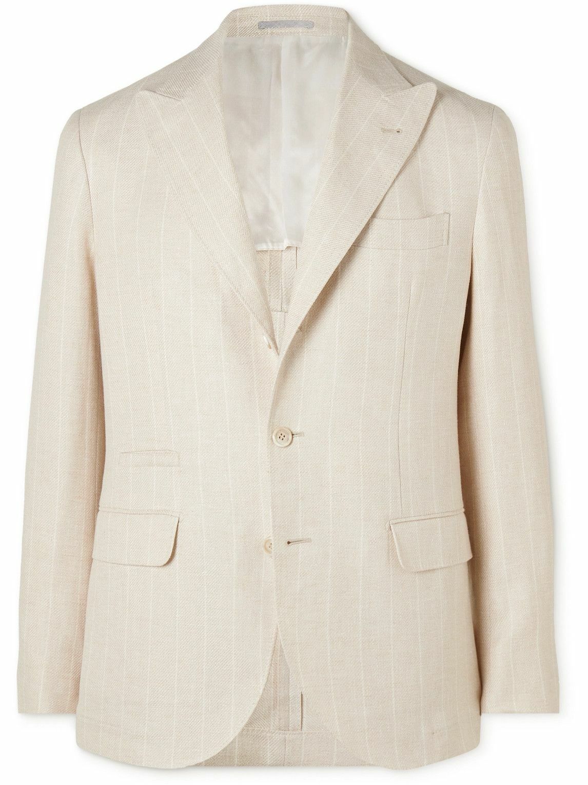 Brunello Cucinelli - Unstructured Striped Linen, Wool and Silk